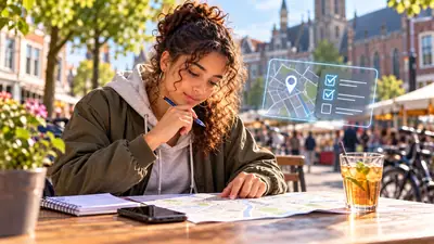 Tienermeisje plant op een terras met een plattegrond en een checklist waar haar buurtproject komt