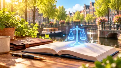 Open boek met een weegschaal als symbool voor rechten, op een tafel aan de gracht